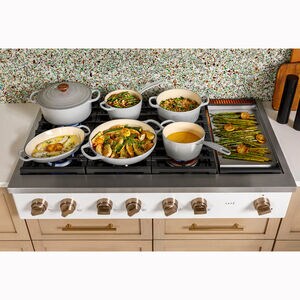 Cafe 48 in. 6-Burner Natural Gas Rangetop with Griddle, Simmer Burner & Power Burner - Matte White, Matte White, hires