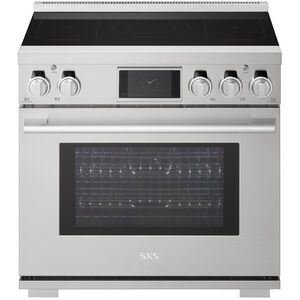 SKS 36 in. 6.3 cu. ft. Smart Air-Fry Standard Convection Steam Electric Range with 5 Induction Burners - Stainless Steel, , hires