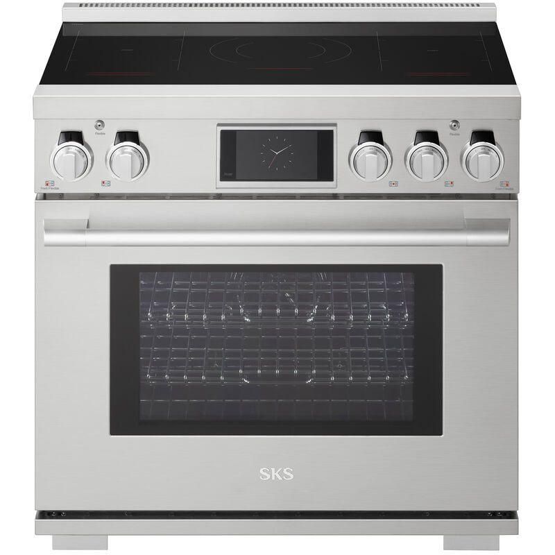 SKS 36 in. 6.3 cu. ft. Smart Air-Fry Standard Convection Steam Electric Range with 5 Induction Burners - Stainless Steel, , hires