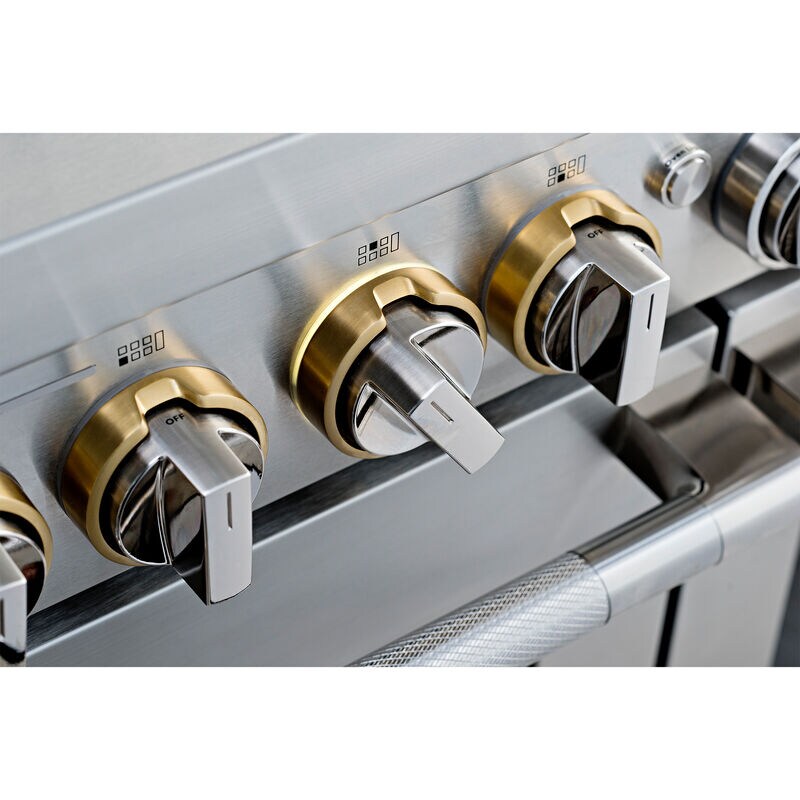 JennAir Rise Series 48 in. 6.3 cu. ft. Smart True European Convection Double Oven Dual Fuel Range with 6 Sealed Burners & Griddle - Stainless Steel, , hires