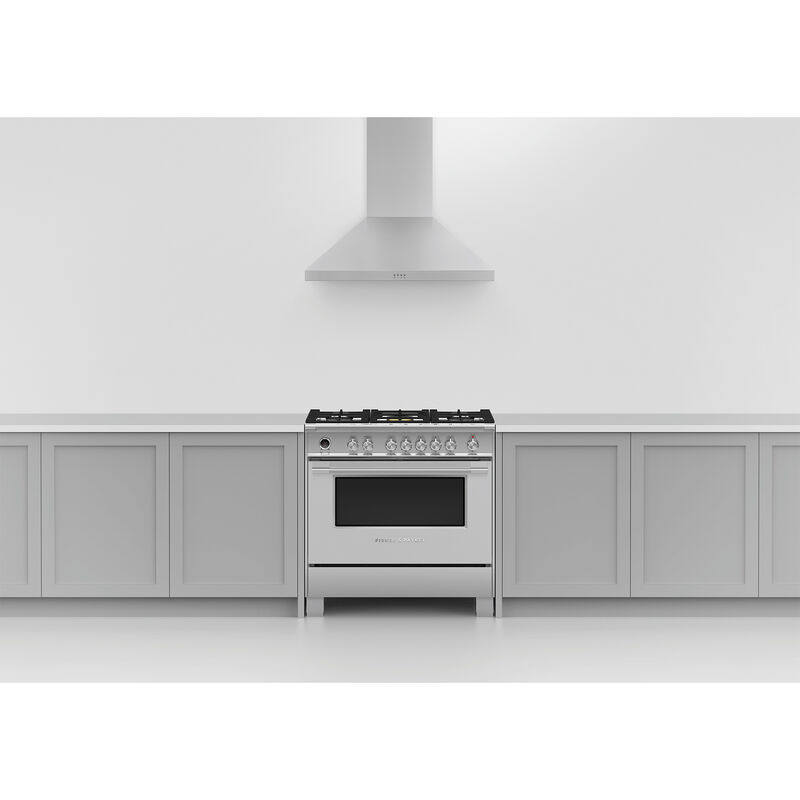 Fisher & Paykel Series 7 36 in. Convertible Chimney Style Range Hood with 600 CFM, 3 Fan Speeds & 2 LED Lights - Stainless Steel, , hires