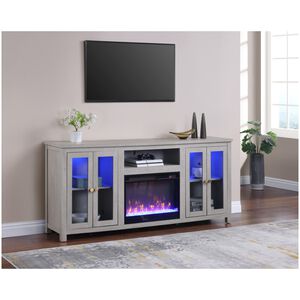 Lilola Ellington 70"W Light Gray Finish Fireplace TV Stand Console with Heater, LED Light, Cabinets, Shelves, , hires