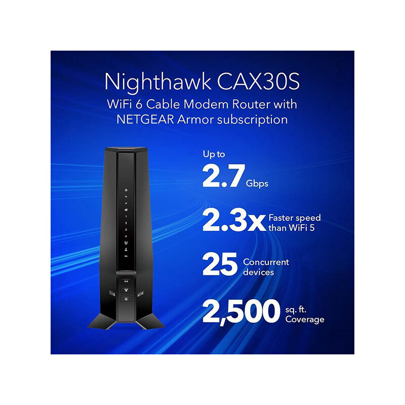Netgear Nighthawk DOCSIS 3.1 2.7Gbps 2-in-1 Cable Modem + WiFi 6 Router with 90 days of Netgear Armor included, , hires