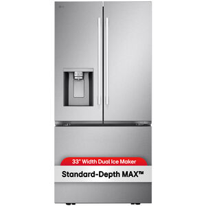LG 33 in. 24.5 cu. ft. Smart French Door Refrigerator with Ice & Water Dispenser - PrintProof Stainless Steel, PrintProof Stainless Steel, hires