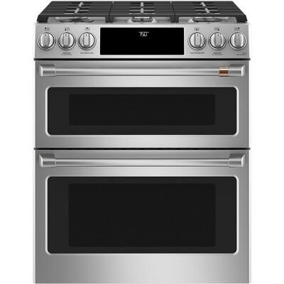 Cafe 30 in. 7.0 cu. ft. Smart Air Fry Convection Double Oven Slide-In Gas Range with 6 Sealed Burners & Griddle - Stainless Steel | CGS750P2MS1