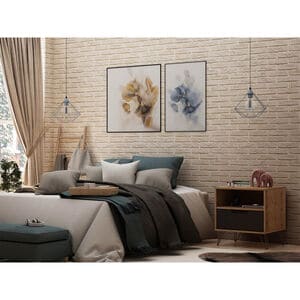 Manhattan Comfort Rockefeller Mid-Century Modern 1-Drawer Nightstand Textured Gray, , hires