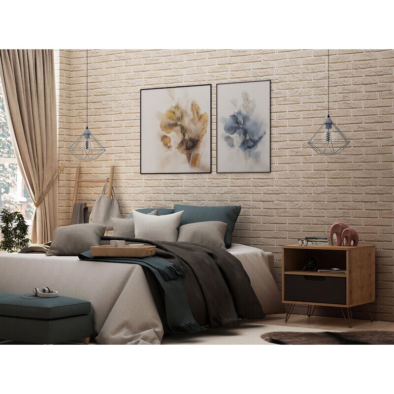 Manhattan Comfort Rockefeller Mid-Century Modern 1-Drawer Nightstand Textured Gray, , hires