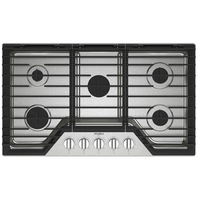 Whirlpool 36 in. 5-Burner Natural Gas Cooktop With Simmer Burner & Power Burner - Stainless Steel | WCGK5036PS