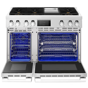 SKS 48 in. 7.9 cu. ft. Smart Standard Convection Steam Double Oven Dual Fuel Range with 6 Sealed Burners & Griddle - Stainless Steel, , hires