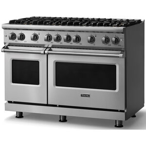 Viking 5 Series 48 in. 6.1 cu. ft. Standard Convection Double Oven Gas Range with 8 Sealed Burners - Stainless Steel - Liquid Propane Gas, Polished Chrome Trim Option, , hires