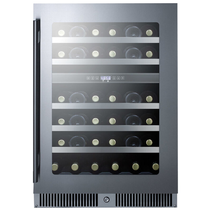 Summit Classic Collection 24 in. Compact Built-In/Freestanding 5.4 cu. ft. Wine Cooler with 36 Bottle Capacity, Dual Temperature Zones & Digital Control - Stainless Steel, , hires