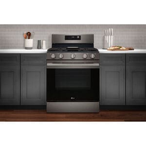 LG 30 in. 6.3 cu. ft. Smart Air-Fry True European Convection Gas Range with 5 Sealed Burners & Griddle - Black Stainless Steel, , hires