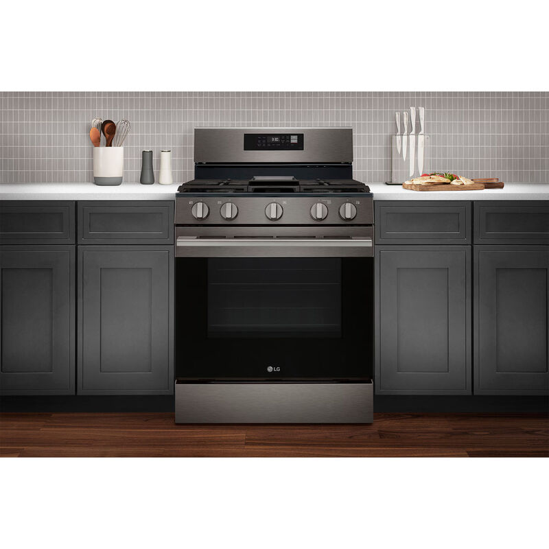 LG 30 in. 6.3 cu. ft. Smart Air-Fry True European Convection Gas Range with 5 Sealed Burners & Griddle - Black Stainless Steel, , hires