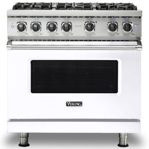 Viking 5 Series 36 in. 5.1 cu. ft. Convection Oven Freestanding Gas Range with 6 Sealed Burners - White, , hires
