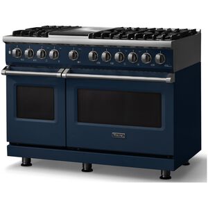Viking 5 Series 48 in. 7.3 cu. ft. True European Convection Double Oven Dual Fuel Range with 6 Sealed Burners & Griddle - Slate Blue, , hires