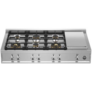 Bertazzoni Professional Series 48 in. 6-Burner Natural Gas Rangetop with Griddle, Simmer Burner & Power Burner - Stainless Steel, , hires