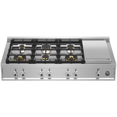 Bertazzoni Professional Series 48 in. 6-Burner Natural Gas Rangetop with Griddle, Simmer Burner & Power Burner - Stainless Steel | PROF486GRTBX