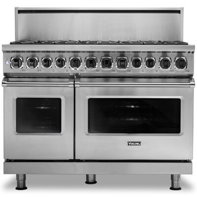 Viking 7 Series 48 in. 7.3 cu. ft. Convection Double Oven Freestanding Natural Gas Dual Fuel Range with 8 Sealed Burners - Stainless Steel | VDR74828BSS