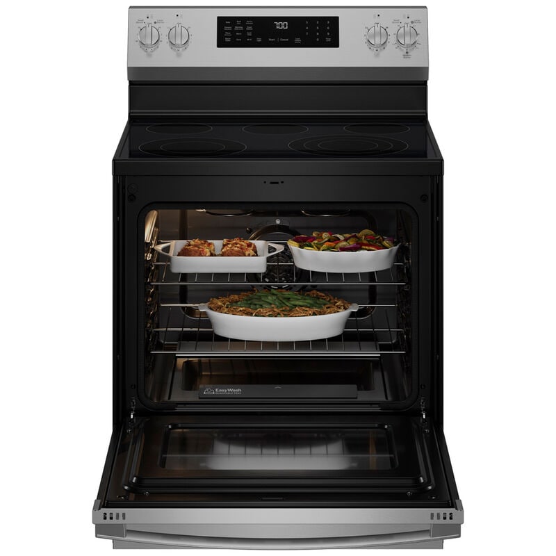 GE Profile 30 in. 5.3 cu. ft. Smart Air-Fry Standard Convection Electric Range with Radiant Burners - Fingerprint Resistant Stainless Steel, , hires