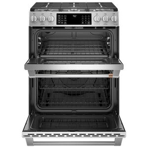 Cafe 30 in. 7.0 cu. ft. Smart Air Fry Convection Double Oven Slide-In Gas Range with 6 Sealed Burners & Griddle - Stainless Steel, Stainless Steel, hires