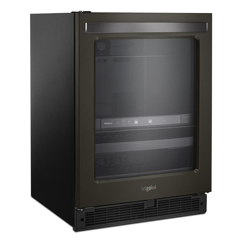 Whirlpool 24 in. 5.2 cu. ft. Built-In/Freestanding Beverage Center with 14 Bottle Wine Storage, Dual Zones & Digital Control - Black, , hires