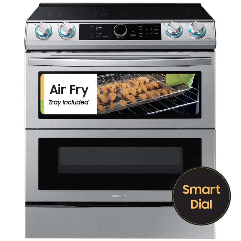 Samsung 30 in. 6.3 cu. ft. Smart Air Fry Convection Double Oven Slide-In  Electric Range with 5 Smoothtop Burners - Stainless Steel