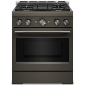 KitchenAid Commercial-Style 30 in. 4.1 cu. ft. Air-Fry True European Convection Gas Range with 4 Sealed Burners - Black Ore, , hires
