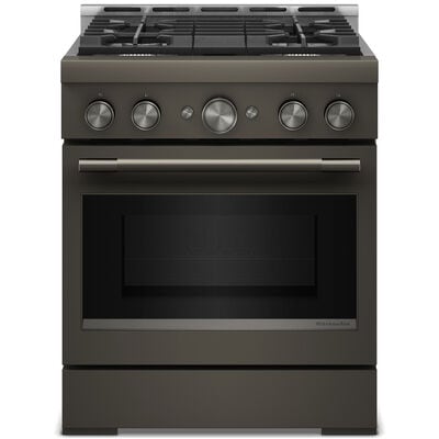 KitchenAid Commercial-Style 30 in. 4.1 cu. ft. Air-Fry True European Convection Gas Range with 4 Sealed Burners - Black Ore | KFGS930SBE
