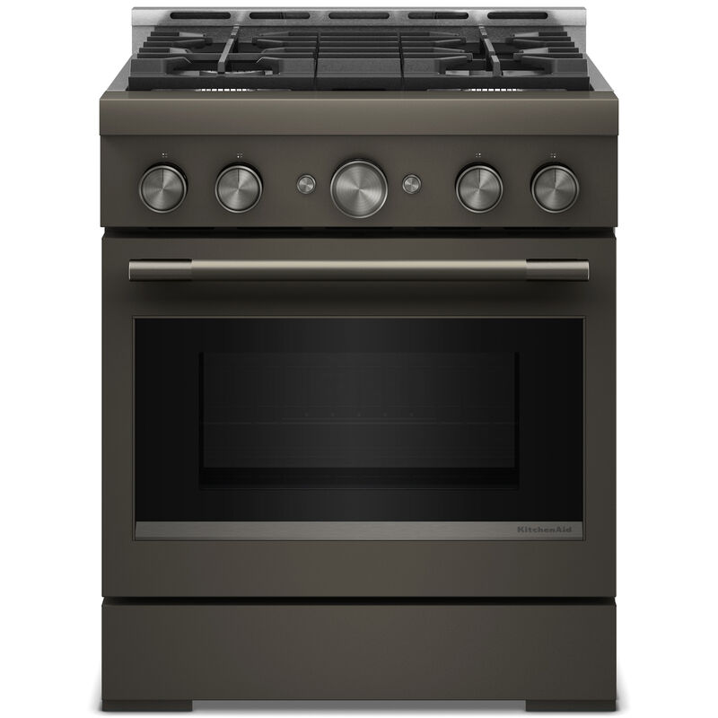 KitchenAid Commercial-Style 30 in. 4.1 cu. ft. Air-Fry True European Convection Gas Range with 4 Sealed Burners - Black Ore, , hires