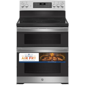 GE 30 in. 6.6 cu. ft. Air Fry Standard Convection Double Oven Electric Range with Smoothtop Burners - Stainless Steel, Stainless Steel, hires