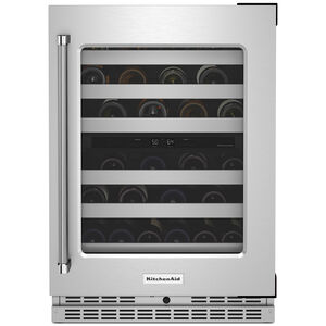 KitchenAid 24 in. Undercounter Wine Cooler with Metal Front Racks, Dual Zones & 46 Bottle Capacity Right Hinged - Stainless Steel, Stainless Steel, hires