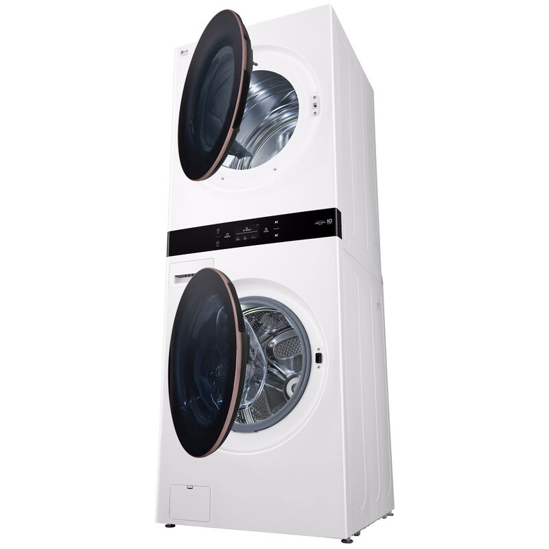 LG 27 in. 5.0 cu. ft. Smart Gas Front Load WashTower with AI Sensor Dry, TurboSteam, Allergiene Cycle, ezDispense, AI DD 2.0 Advanced Washing, Sensor Dry, Sanitize & Steam Cycle - Essence White, Essence White, hires