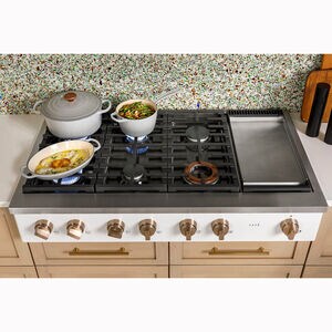 Cafe 48 in. 6-Burner Natural Gas Rangetop with Griddle, Simmer Burner & Power Burner - Matte White, Matte White, hires