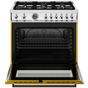 Bertazzoni Professional Series 36 in. 5.9 cu. ft. Convection Oven Freestanding Natural Gas Range with 6 Sealed Burners & Griddle - Yellow, Yellow, hires