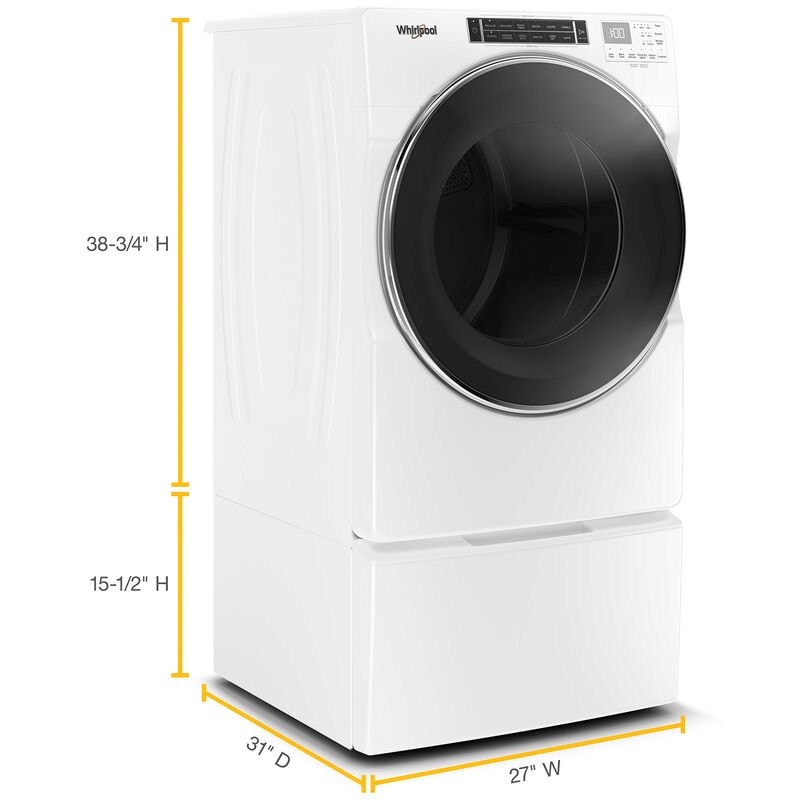 Whirlpool 27 in. 7.4 cu. ft. Stackable Electric Dryer with Sensor Dry & Steam Cycle - White, , hires