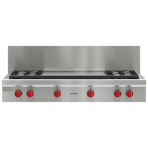 Wolf 48 in. 4-Burner LP Gas Rangetop with Griddle & Power Burner - Stainless Steel, , hires