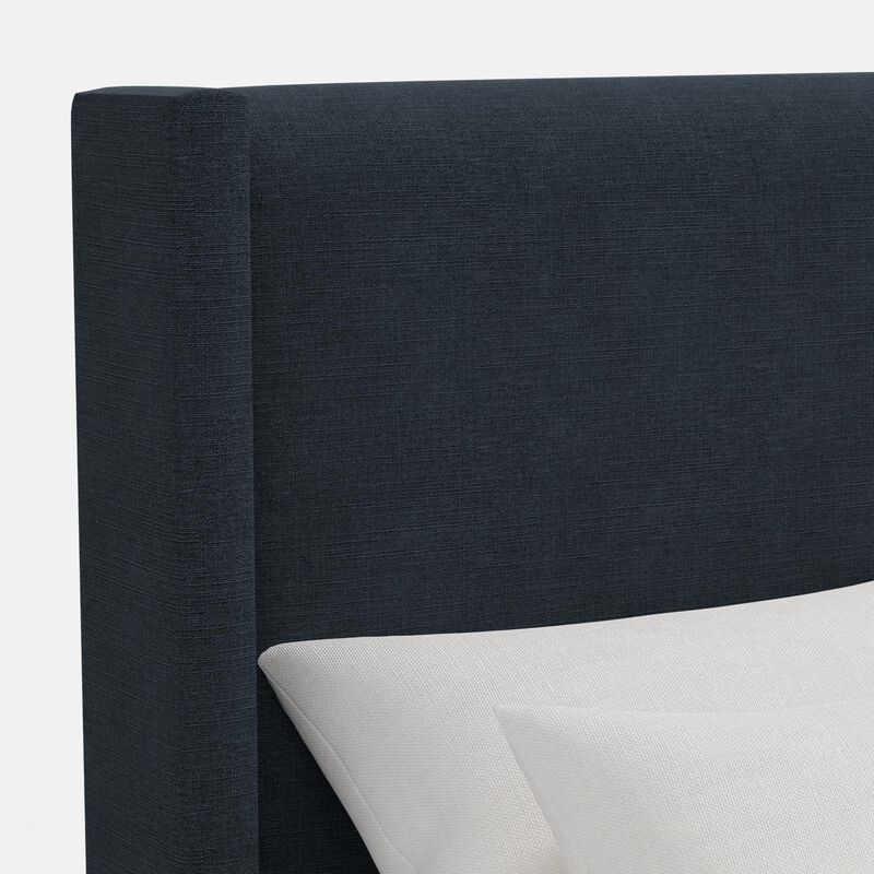 Skyline Furniture Linen Fabric Upholstered Full Size Wingback Bed - Navy, , hires