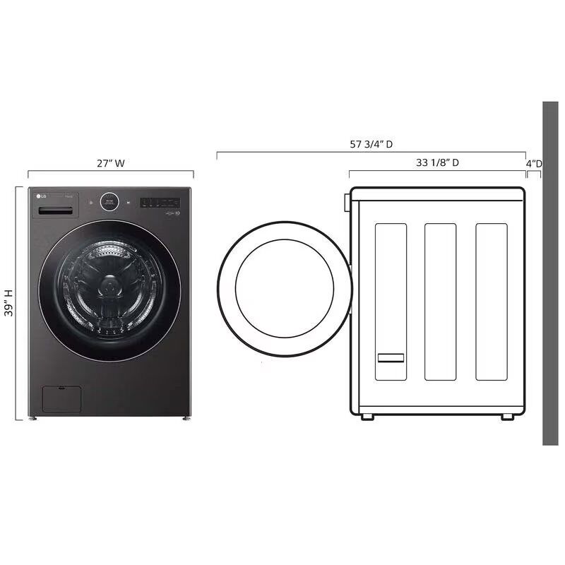 LG 27 in. 5.0 cu. ft. Front Loading Smart Washer with 25 Wash Programs, 19 Wash Options, Sanitize Cycle, Steam Wash & Self Clean - Black Steel, , hires