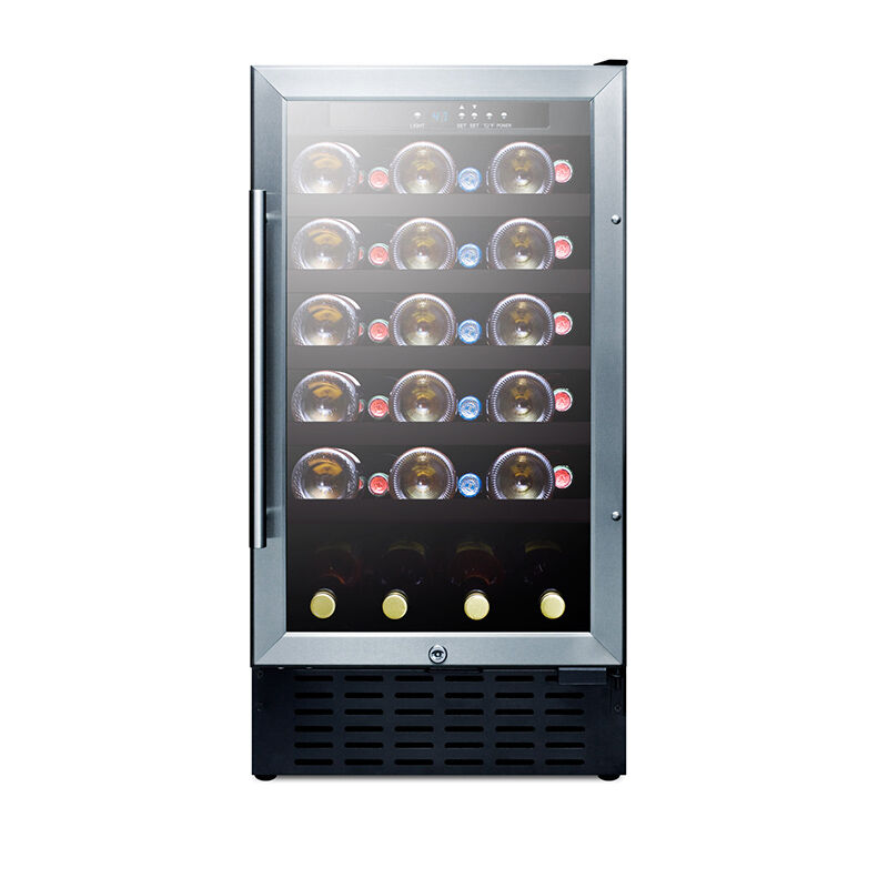 Summit 18 in. Undercounter Wine Cooler with Wood Racks, Single Temperature Zone & 34 Bottle Capacity - Stainless Steel, , hires