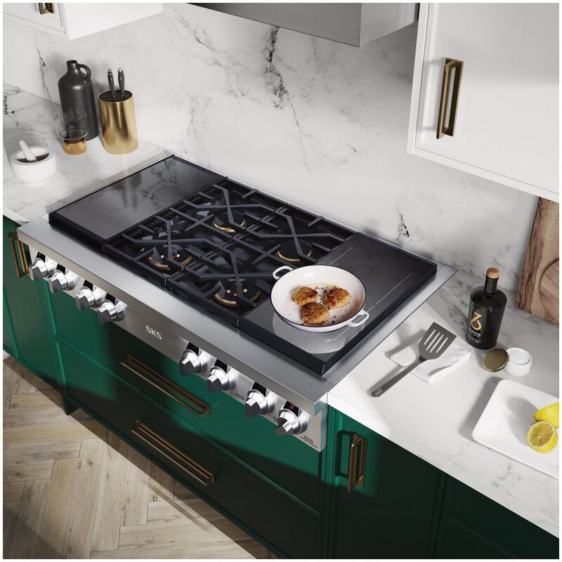 SKS 48 in. 6-Burner Smart Dual Fuel Natural Gas Rangetop with Simmer Burner & Power Burner - Stainless Steel, , hires