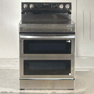 Samsung 30 in. 6.3 cu. ft. Smart Air Fry Standard Convection Double Oven Electric Range with Radiant Burners & Griddle - Stainless Steel (Open Box Good Condition), , hires