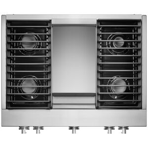 JennAir Noir 36 in. 4-Burner Natural Gas Rangetop with Griddle, Simmer Burner & Power Burner - Stainless Steel, , hires