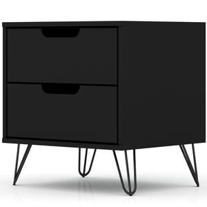 Manhattan Comfort Rockefeller Mid-Century Modern 2-Drawer Nightstand Black, Black, hires