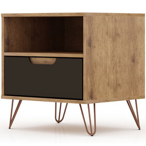 Manhattan Comfort Rockefeller Mid-Century Modern 1-Drawer Nightstand Textured Gray, , hires