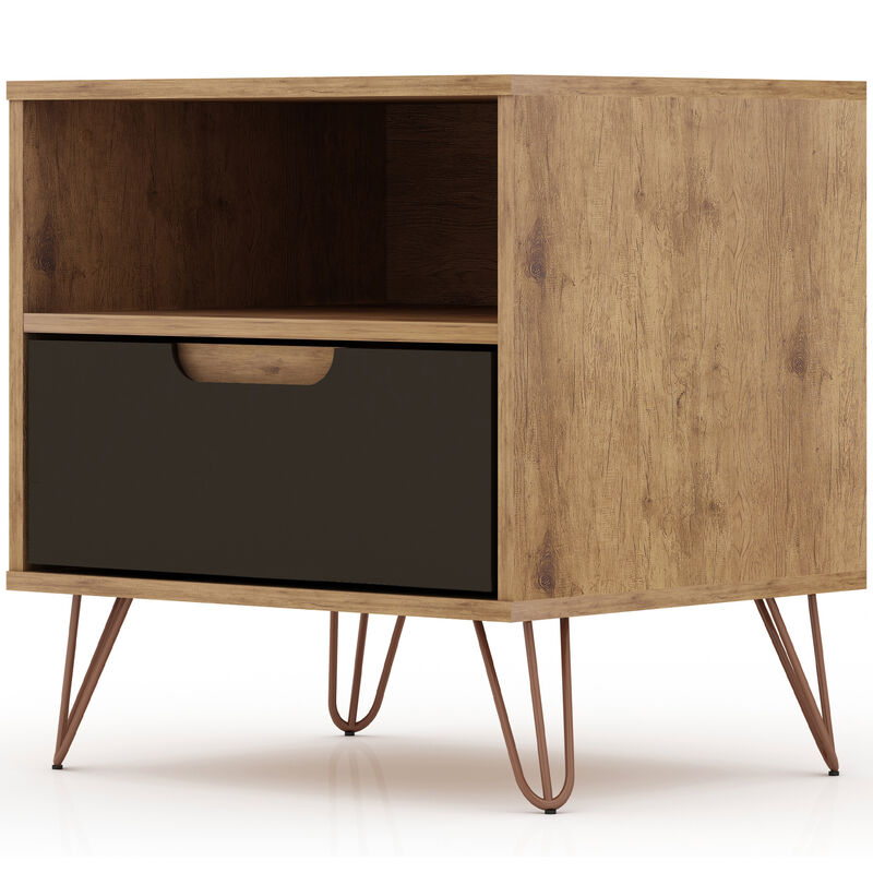 Manhattan Comfort Rockefeller Mid-Century Modern 1-Drawer Nightstand Textured Gray, , hires