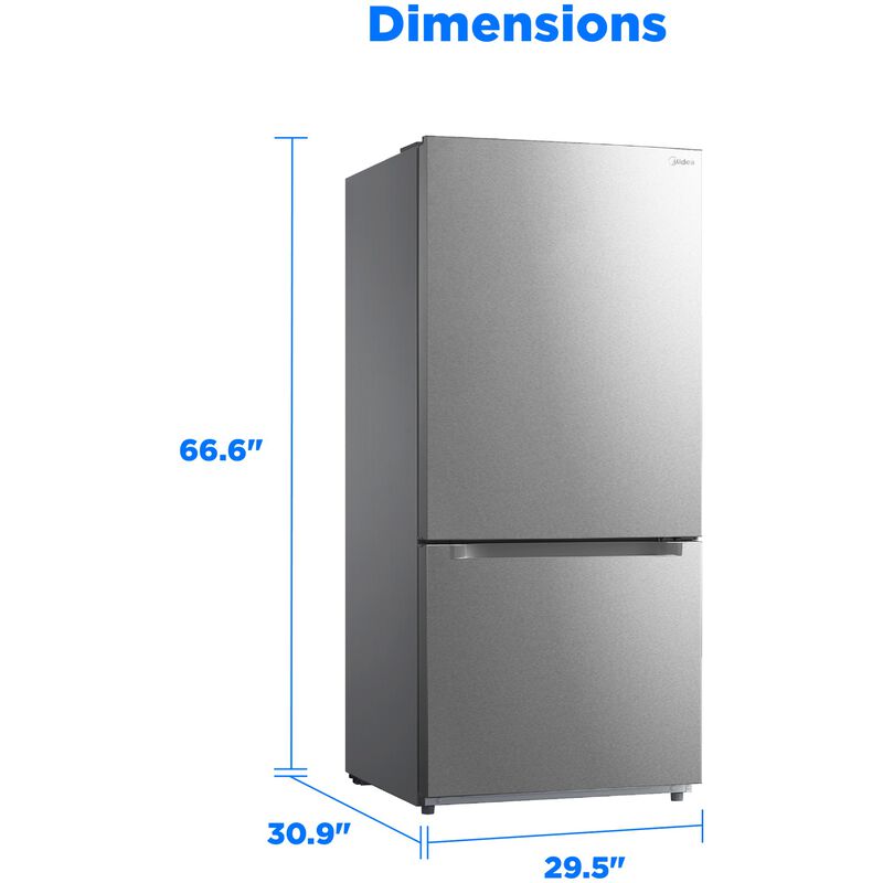 Midea 30 in. 18.7 cu. ft. Garage-Ready Bottom Freezer Refrigerator - Stainless Steel, , hires