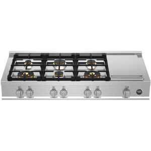 Bertazzoni Master Series 48 in. 6-Burner Natural Gas Rangetop with Griddle, Simmer & Power Burners - Stainless Steel, , hires