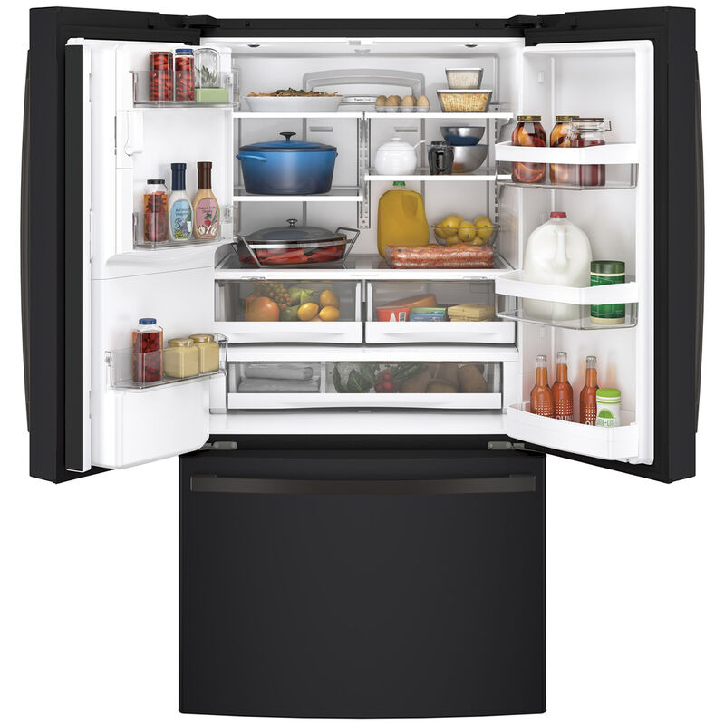 GE 36 in. 27.7 cu. ft. French Door Refrigerator with External Ice & Water Dispenser - Black Slate, Black Slate, hires