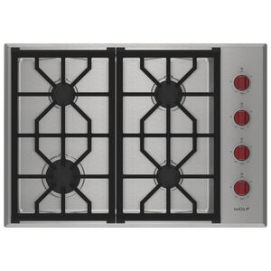 Wolf Professional Series 30 in. 4-Burner LP Gas Cooktop with Simmer Burner & Power Burner - Stainless Steel, , hires