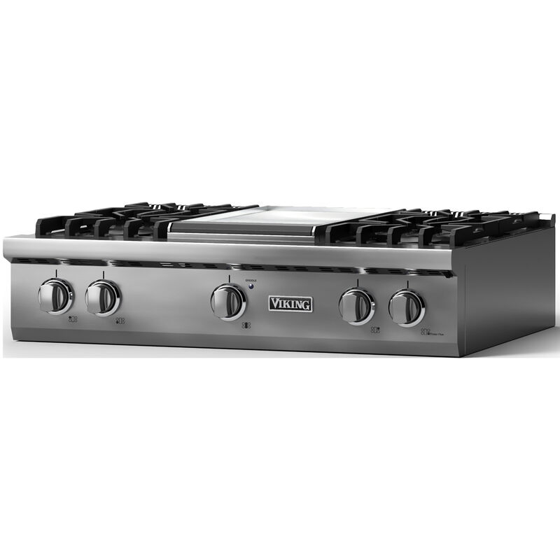 Viking 5 Series 36 in. 4-Burner Natural Gas Rangetop with Griddle, Simmer Burner & Power Burner - Stainless Steel, , hires